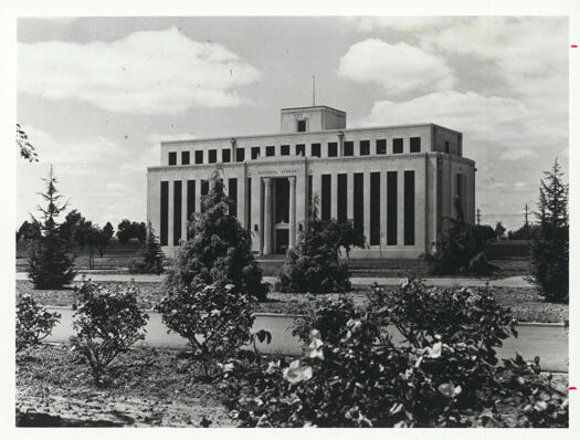 Front view of the old National Library of Australia building on Kings Avenue, Barton pre 1968. The Edmund Barton Building now stands on the site.