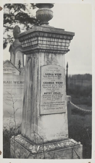 Webb family grave at St John's Church in Reid, with the prophetic headstone