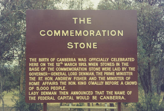 Sign for the original Commemoration stone site