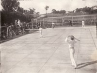 Tennis final at Acton played in 1914 on concrete courts at Acton flats. Doubles match where Kennard and Smith beat Finnegan and Phil Little.