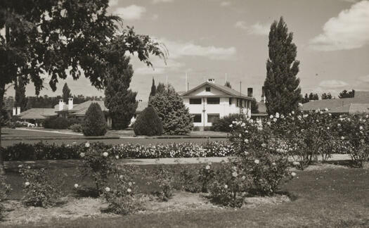 Hotel Canberra and its gardens, taken from the Albert Hall.