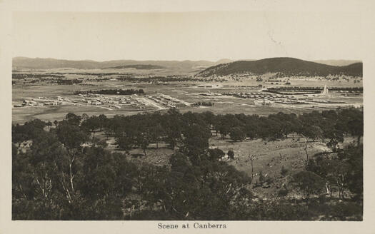 View of Canberra from Mt Ainslie shows Hotel Ainslie, Gorman House, Reid House and Civic.