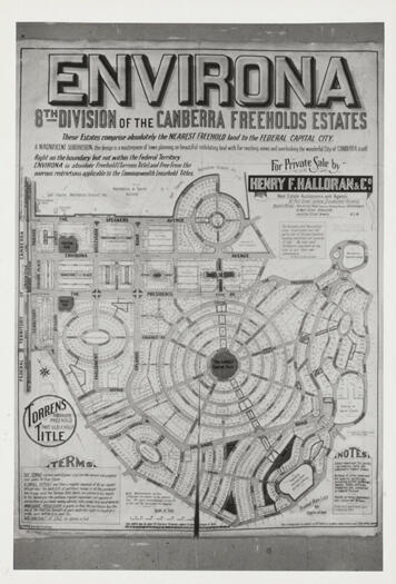 Photograph of a sub division map of Environa showing the layout of roads and blocks of land.