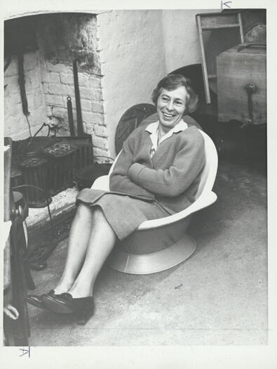 Mrs Pat Wardle, President of the CDHS, in a hip bath at Blundells Cottage