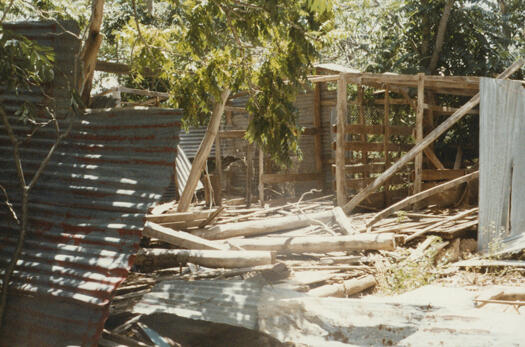 The Rivers near Mt Stromlo. Shows a partly demolished building.