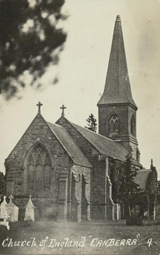 A close shot of St. John the Baptist Anglican Church, Reid, from the rear.
