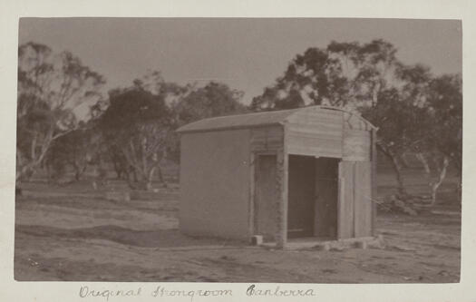 Original strongroom on Capital Hill used for storing plans and survey material for Canberra. Also known as Scrivener's Hut, it is situated off State Circle near Flynn Drive.