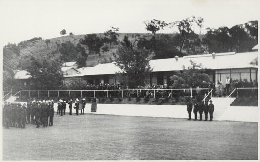 Royal Military College parade ground, Duntroon - public day. A ceremonial parade in progress.