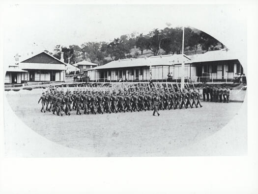 Parade ground, Royal Military College, Duntroon - cadets march past. 