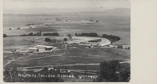 Royal Military College, Duntroon stables with Molonglo River in the background.
