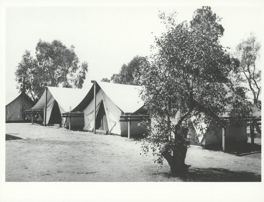 Visitors at Colonel David Miller's tent, which he occupied prior to the naming of Canberra on 12 March 1913.