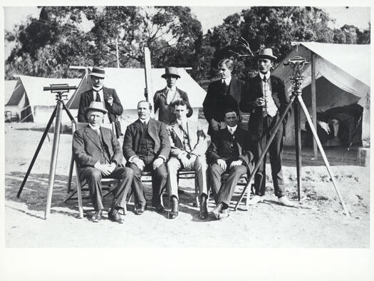 Group photo of the survey team at the surveyors camp near Capital Hill.