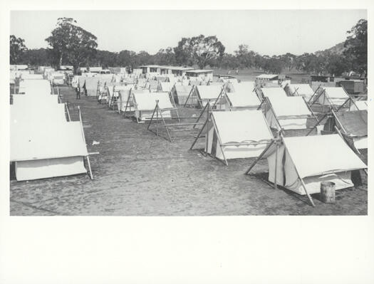Row of tents, possibly at Acton