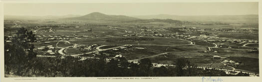 View from Red Hill towards Griffith and the Causeway, looking north east from Red Hill. Mount Ainslie and Duntroon are in the distance, St. Andrew's Church on the left, Manuka on the right.