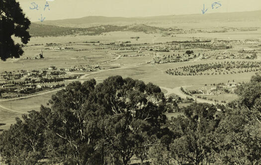 View from Red Hill to St. Andrew's Presbyterian Church and the Power House.