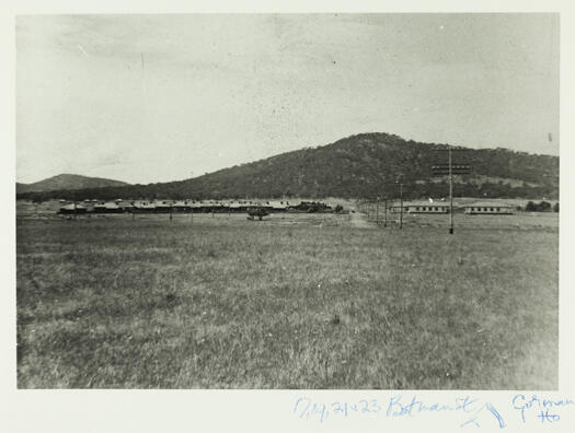 Early Ainslie looking east to Batman Street and Gorman House with Mt. Ainslie in the background. Shows the first house built in Batman Street (number 17).