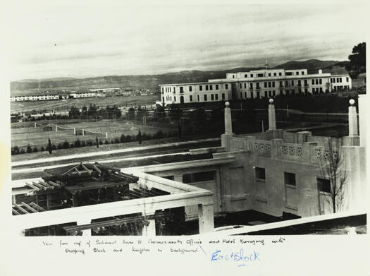 View to East Block from the roof of Parliament House. Hotel Kurrajong and Kingston are in the background.