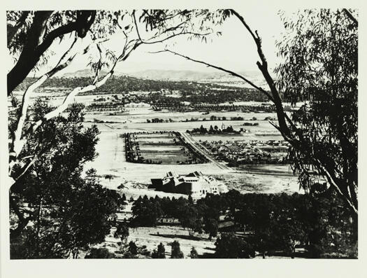 View from Mt. Aisnlie over the Australian War Memorial, down Anzac Parade and across to Parliament House.