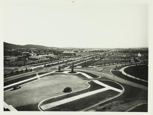 Aerial view of Commonwealth Avenue, Hotel Canberra, Albert Hall