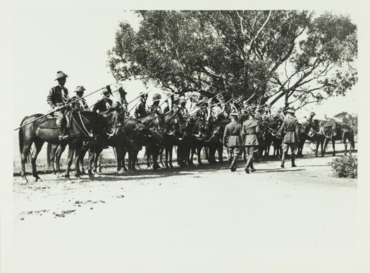 Opening of Parliament House - inspection of a mounted Light Horse Guard of Honour by Lord Stonehaven, the Governor General