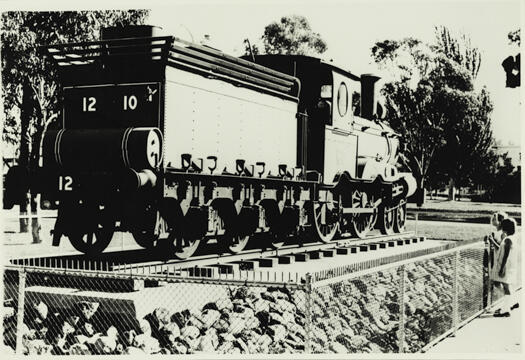 Engine 1210 on a plinth at Canberra Railway Station, Kingston