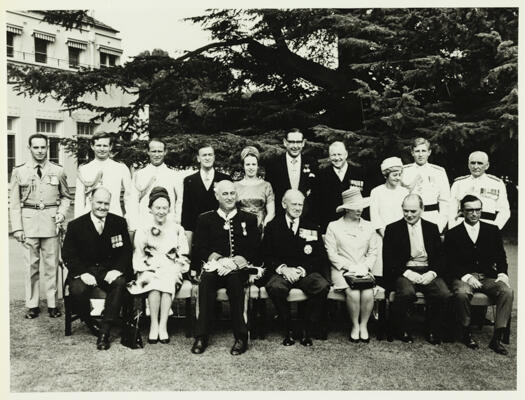 Government House, Yarralumla showing the Governor General, Baron Casey, receiving the credentials of the new Spanish Ambassador, Senor Juan Ramon Parellada.