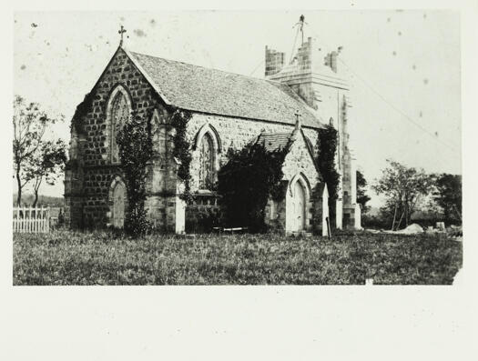 A side view of St John's Church, Reid - before the spire was completed.