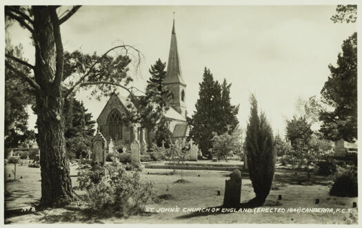 View from the back of St. John the Baptist Church of England showing the cemetery.