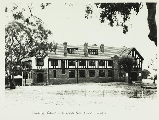 A front view of the Church of England Girls Grammar School in Melbourne Avenue, Deakin.