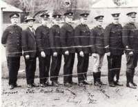 Members of the NSW Police, who patrolled Canberra in the 1920s. They were: Hargraves, Tate, Moner, Bruce, Sweeney, Marizol, Patterson, Shaw, Richards.