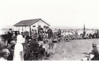 Lord Baden-Powell speaking to a gathering at the Scouts Clubhouse, Flinders Way.