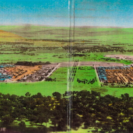 A panorama of Canberra taken from Mt. Ainslie showing Braddon and Reid. Hotel Ainslie and Gorman House can be seen.