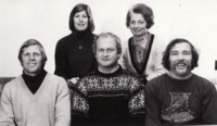 Lyneham High School, \"Between the Lynes\" school magazine photo - staff of the Physical Education department; two women and three men.