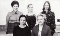 Lyneham High School, \"Between the Lynes\" school magazine photo of five female members of staff.