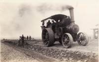 Canberra road construction showing workmen and steam tractor