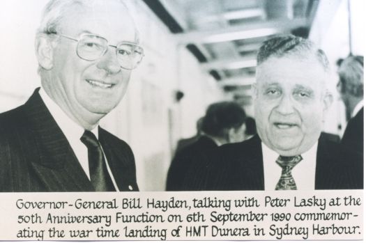 Governor General Bill Hayden and Peter Lasky - 'Dunera' landing