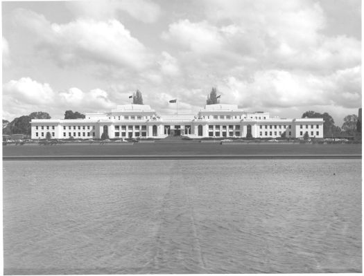 Front view Parliament House from across ponds