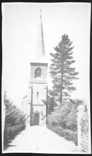 St John's Anglican Church from the west side showing the bell tower.