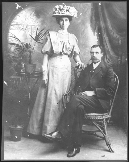 Mrs Teresa (Tess) McDonald, nee Hatch, of Ginninderra standing with an unnamed man.