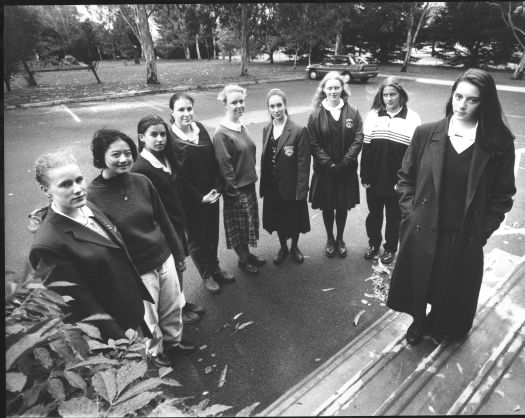 Canberra High School winter school uniform survey show nine girls standing