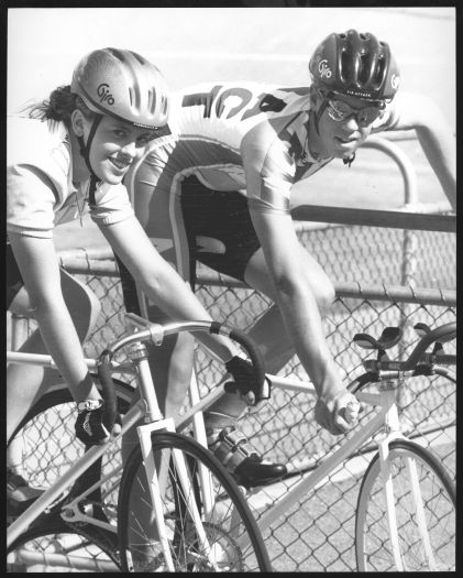 Junior cycling champs Scarlett Snow and Mathew Hayman, probably at the Narrabundah Velodrome