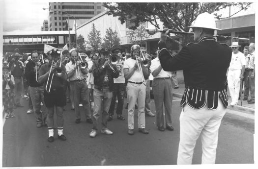 Canberra Jazz Club marching on Bunda St