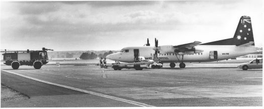 Emergency at Canberra Airport where an Ansett Airlines jet engine caught fire