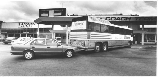 Industrial action at Pioneer Buses showing a car parked behind a Pioneer bus