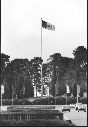 ACT flag flying on City Hill. View from Commonwealth Avenue northwards.
