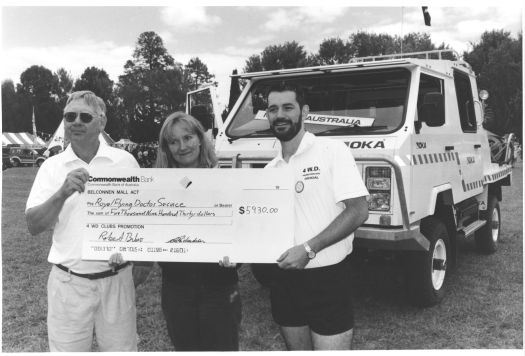 Four wheel drive show at Hall, cheque presented to Royal Flying Doctor Service