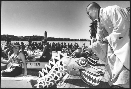 Dragon boats on Lake Burley Griffin