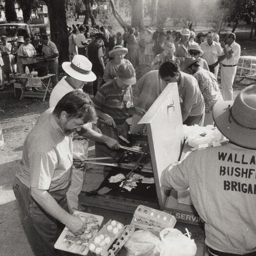 Australia Day breakfast in Hall - breakfast being cooked