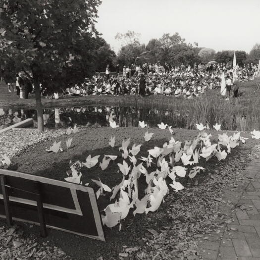Anzac Day service, doves of peace at Woden