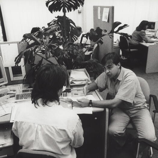 Staff and job hunters at CES office, Bonner House, Woden